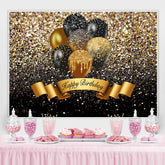 Schwarz Und Golden Funkeln Ballon Glücklich Geburtstag Hintergrund